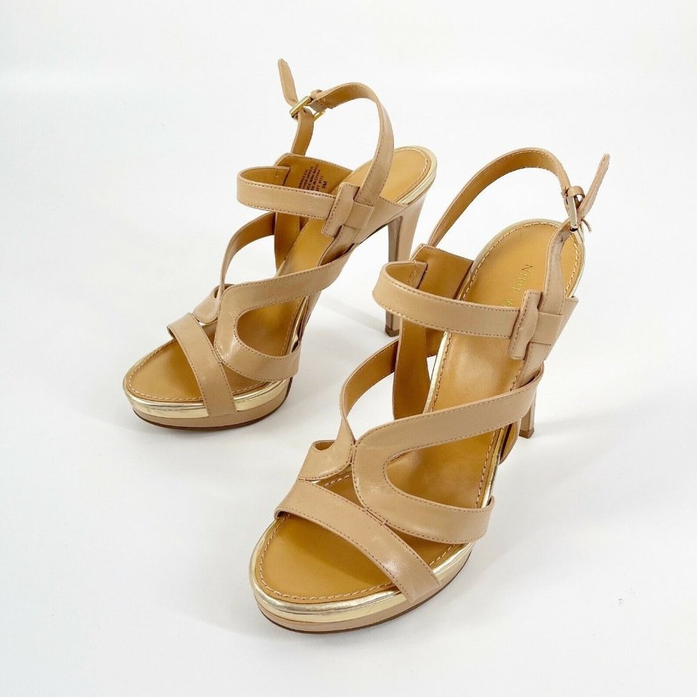 Nine West Tan Strappy Sandal Heels Sz 9 - Picture 2 of 8